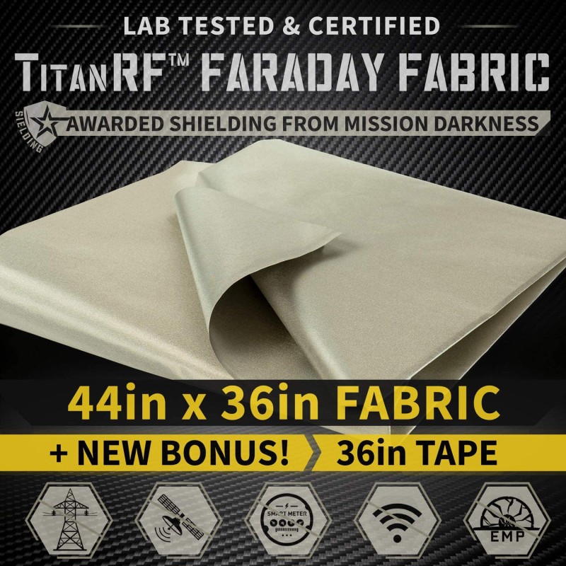 TitanRF Faraday Kit de tela incluye tela TitanRF de 44 pulgadas de ancho x 36 pulgadas de largo