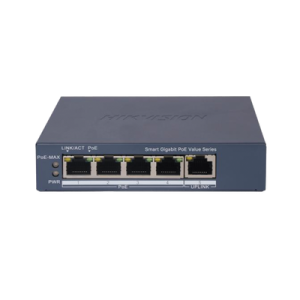 Switch Gigabit PoE+ / Monitoreable / 4 Puertos 1000 Mbps PoE+ / 1 Puerto 1000 Mbps Uplink / Configuración Nube Hik-PartnerPro / Modo Extendido hasta 300 Metros / 45 Watts