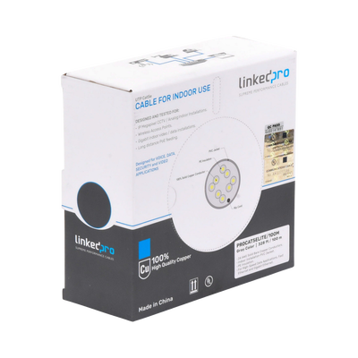 Bobina de Cable de 100 Metros (328.08 Pies), Cat5e, 24 AWG, Color Gris, UL, para Aplicaciones en Videovigilancia, Redes de Datos. Uso Interior